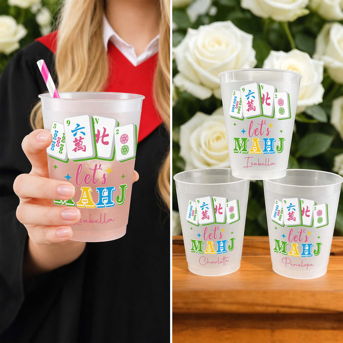  Personalized Frosted Cups Let's MAHJ Era Gift for Mahjong Lovers