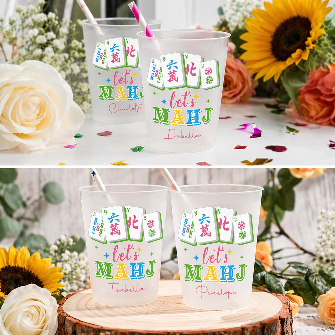 Personalized Frosted Cups Let's MAHJ Era Gift for Mahjong Lovers