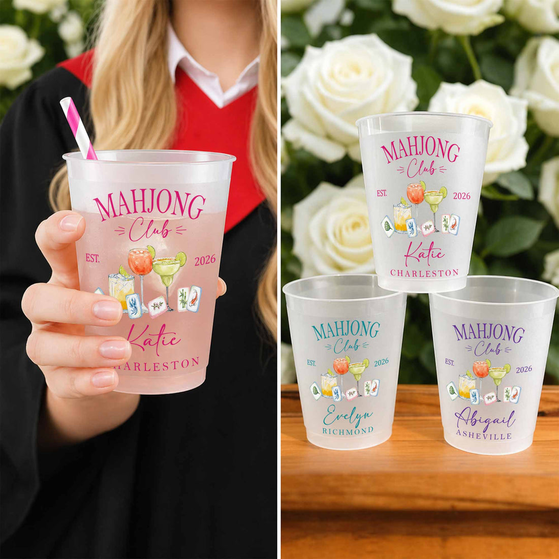 Personalized Frosted Cups Mahjong Club Gift For Mahjong Lovers