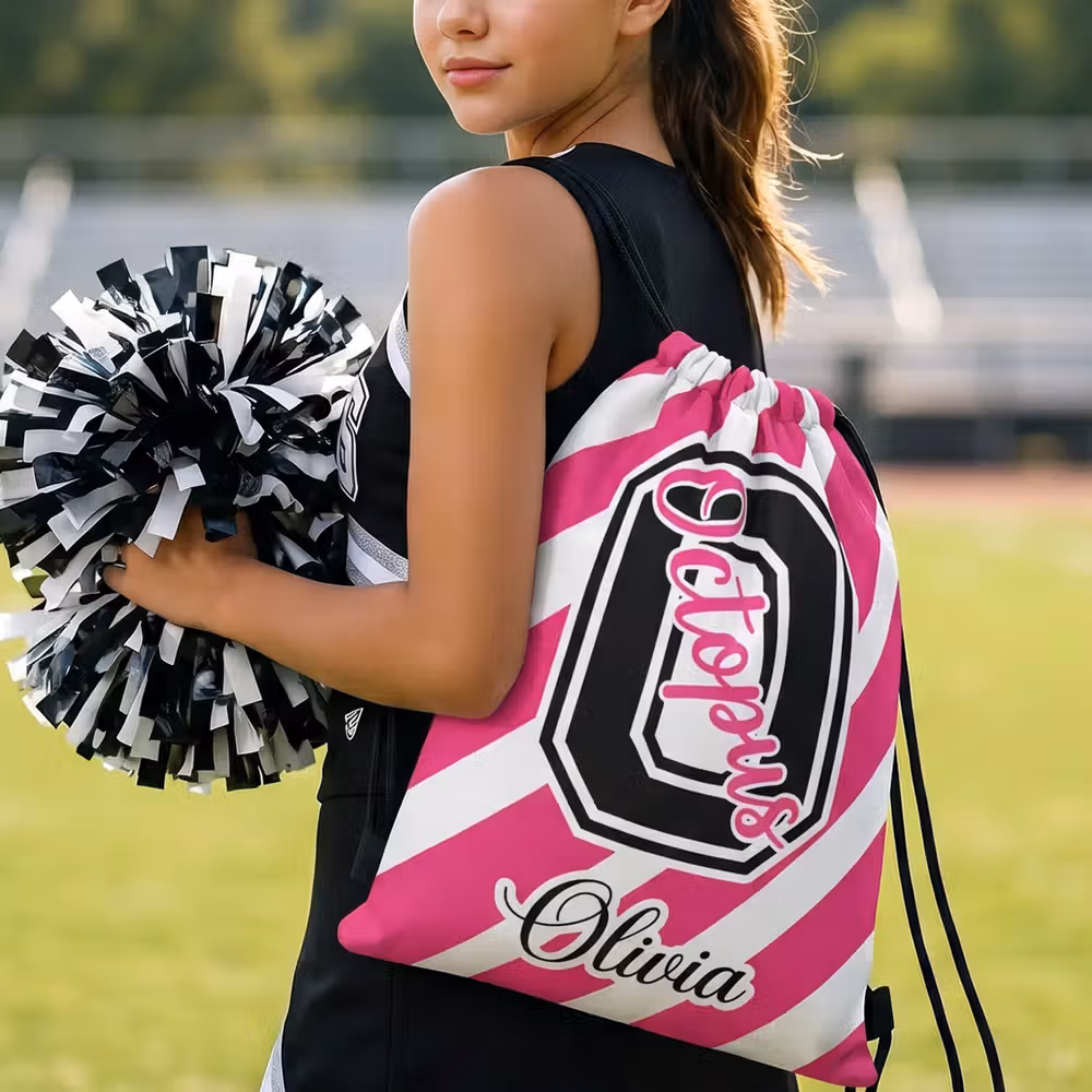 Personalized Striped Design Waterproof Wear-Resistant Drawstring Bag with Name Daily Use Game Day Gift for Sports Lovers