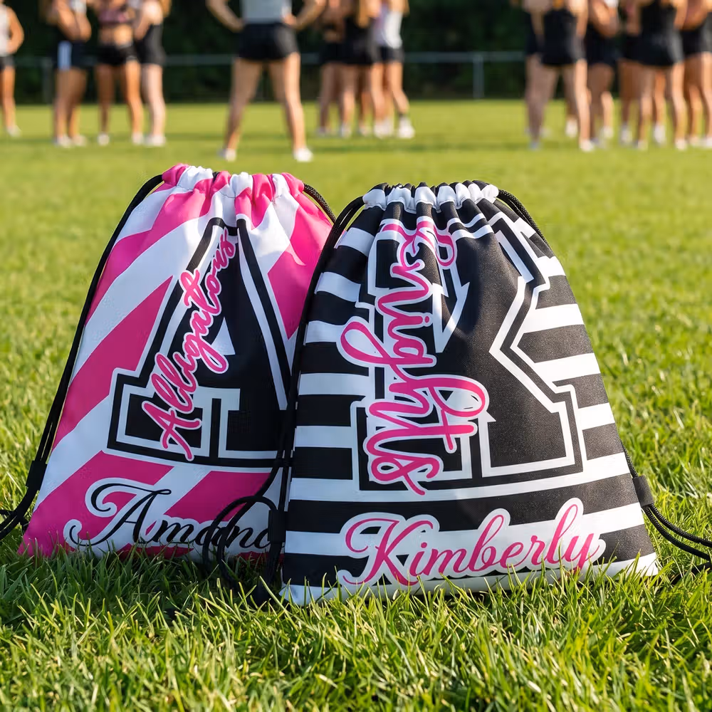 Personalized Striped Design Waterproof Wear-Resistant Drawstring Bag with Name Daily Use Game Day Gift for Sports Lovers
