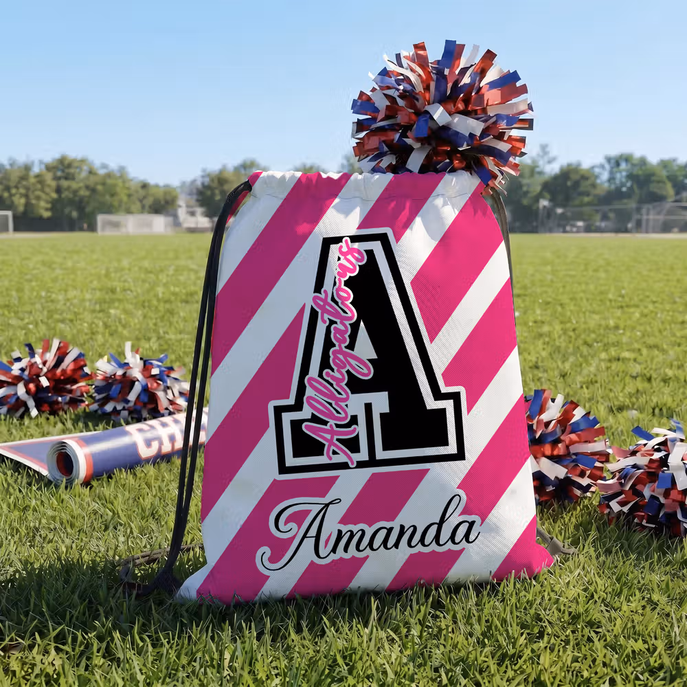 Personalized Striped Design Waterproof Wear-Resistant Drawstring Bag with Name Daily Use Game Day Gift for Sports Lovers