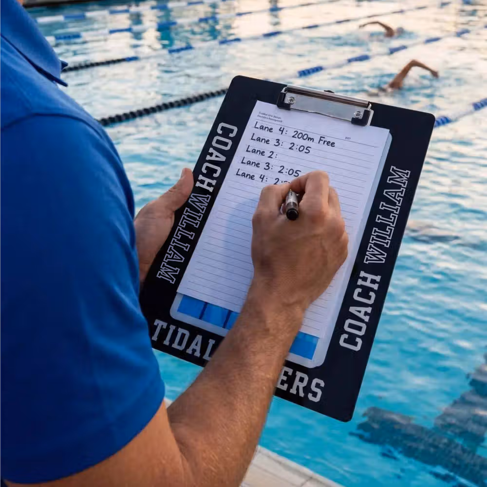 Personalized Multicolor Swimming Pool Design Acrylic Clipboard with Name Daily Training Birthday Gift for Coach
