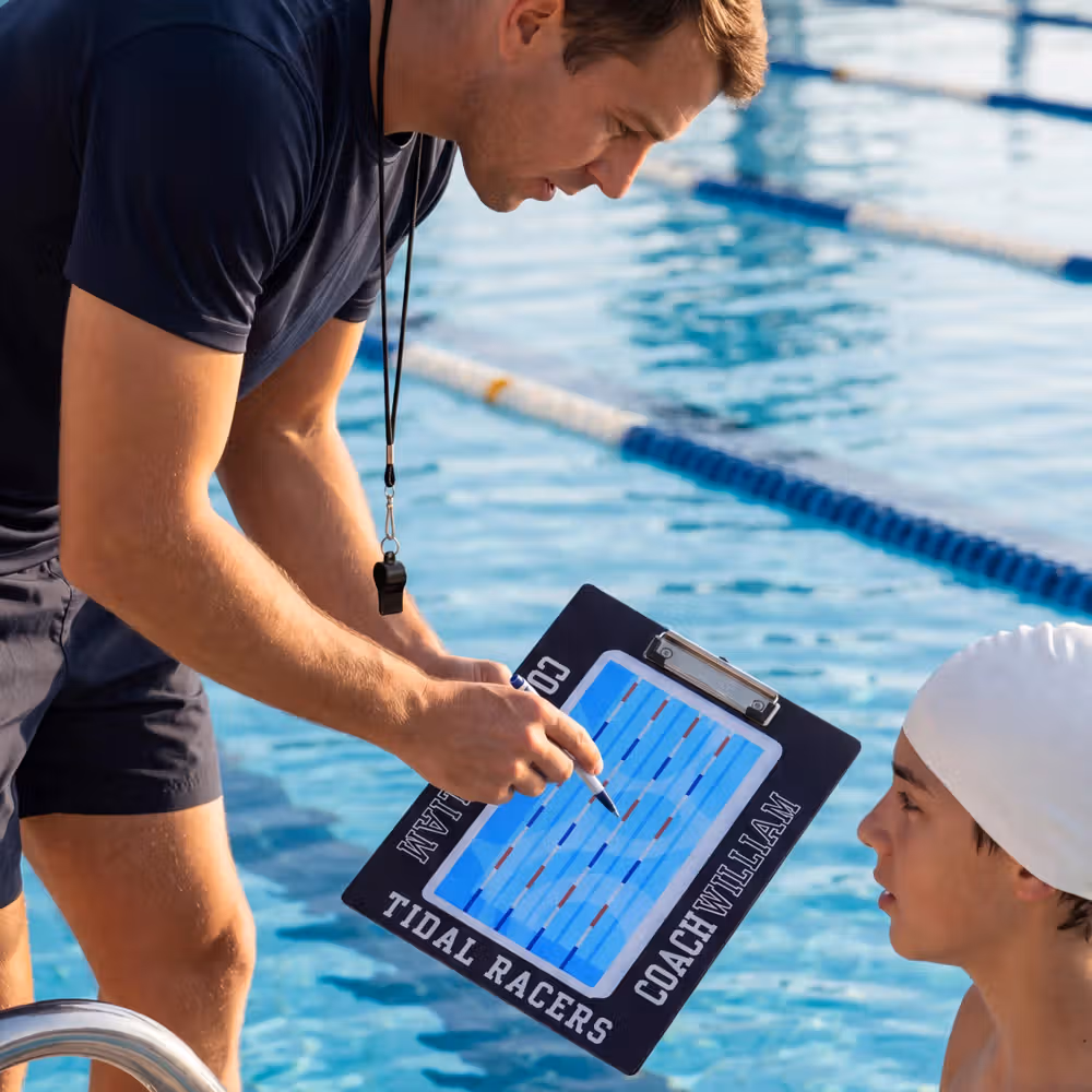 Personalized Multicolor Swimming Pool Design Acrylic Clipboard with Name Daily Training Birthday Gift for Coach