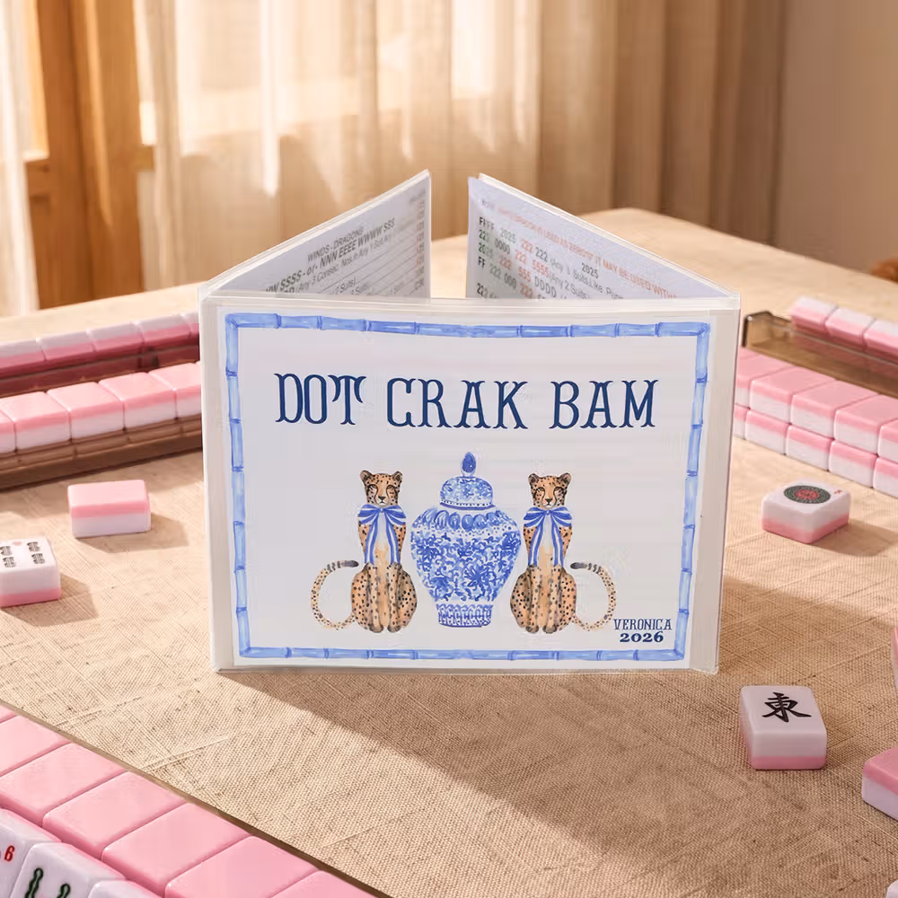 Personalized Vintage Tri-Fold Waterproof Mahjong Card Cover with Name and Year National Mahjong League Card Protector Gift for Mahjong Lover