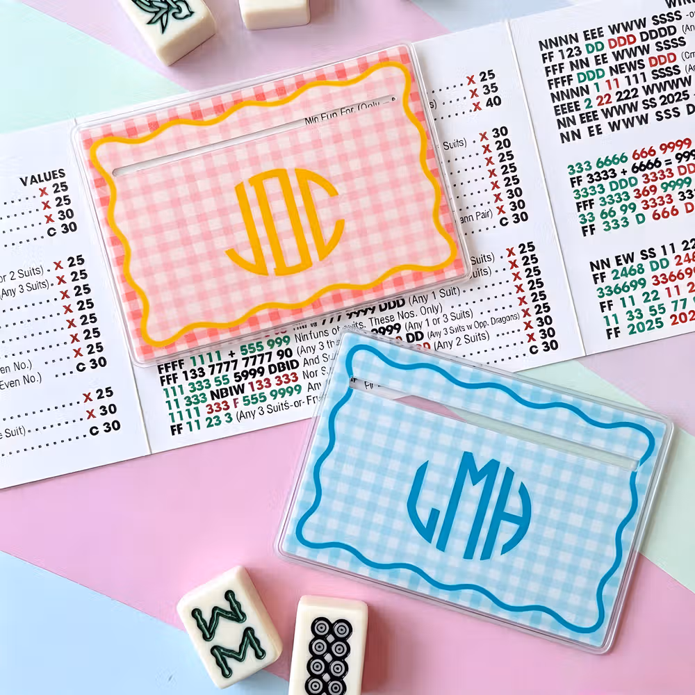 Personalized Multicolor Checkered Wave Border Monogram Mahjong Line Reader Mahjong Club Mahjong Game Night Birthday Gift for Mahjong Lover