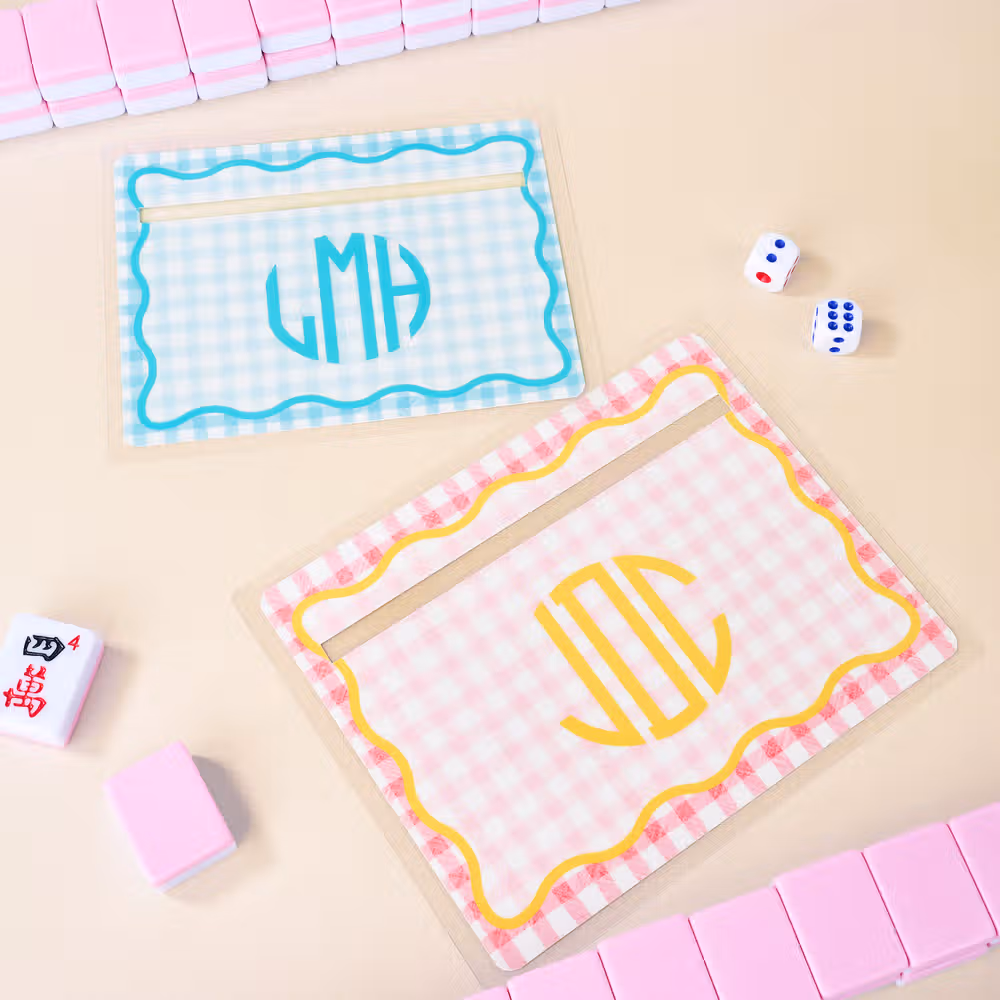 Personalized Multicolor Checkered Wave Border Monogram Mahjong Line Reader Mahjong Club Mahjong Game Night Birthday Gift for Mahjong Lover