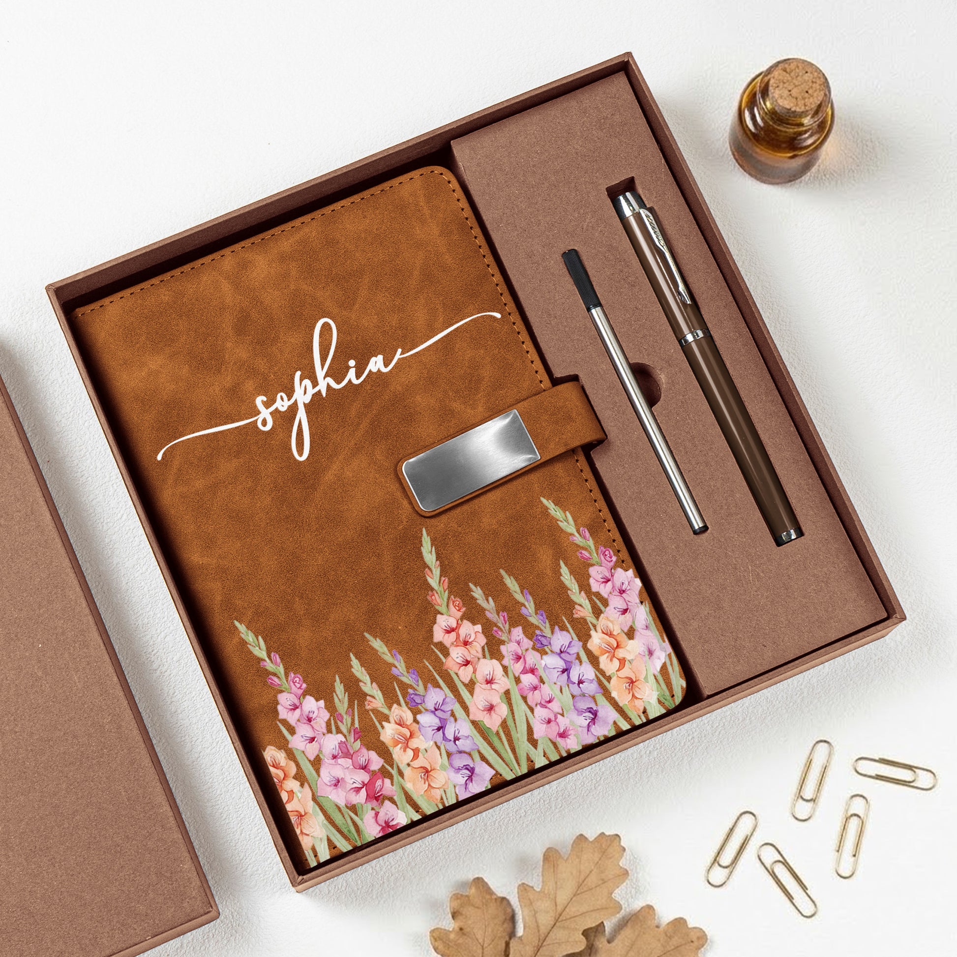 Personalized Notebook Set Custom Birth Flower and Name Birthday Gift For Her Wife Daughter Sister