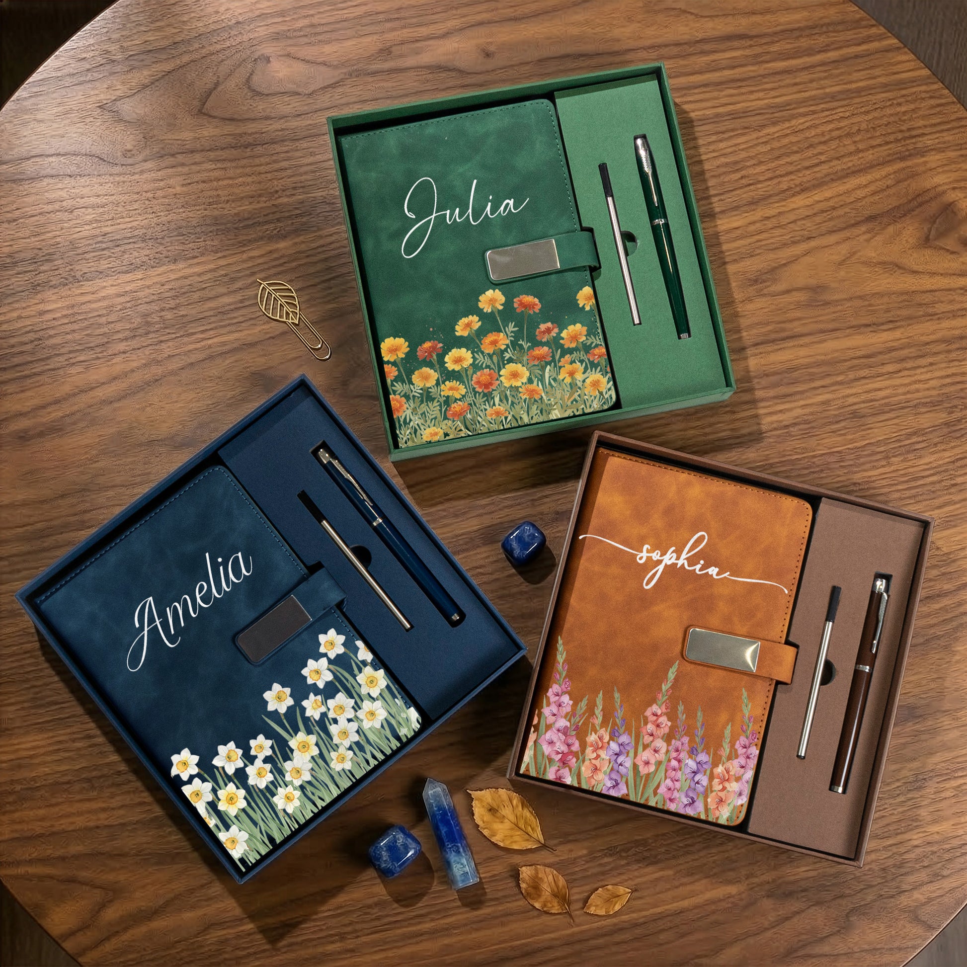 Personalized Notebook Set Custom Birth Flower and Name Birthday Gift For Her Wife Daughter Sister