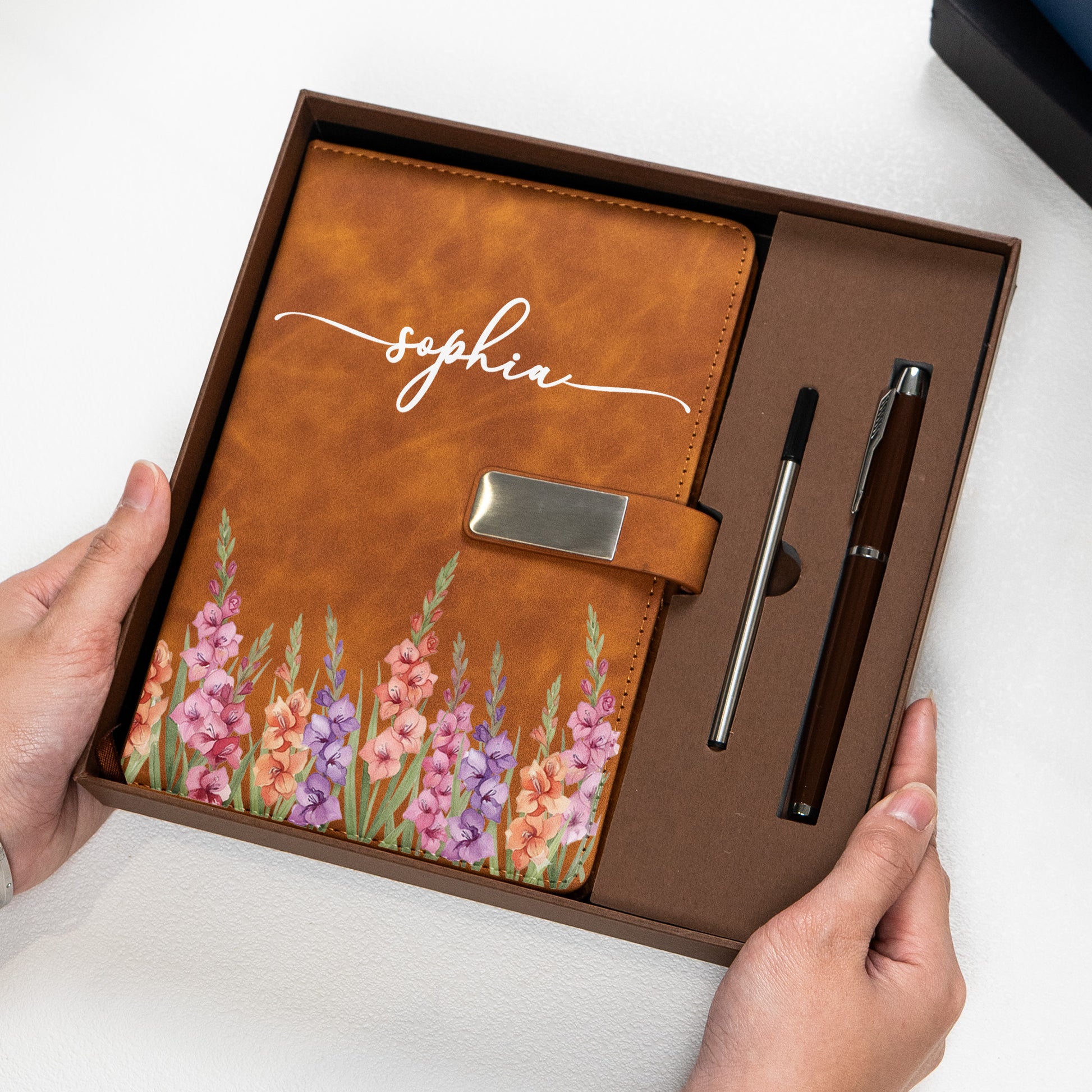 Personalized Notebook Set Custom Birth Flower and Name Birthday Gift For Her Wife Daughter Sister