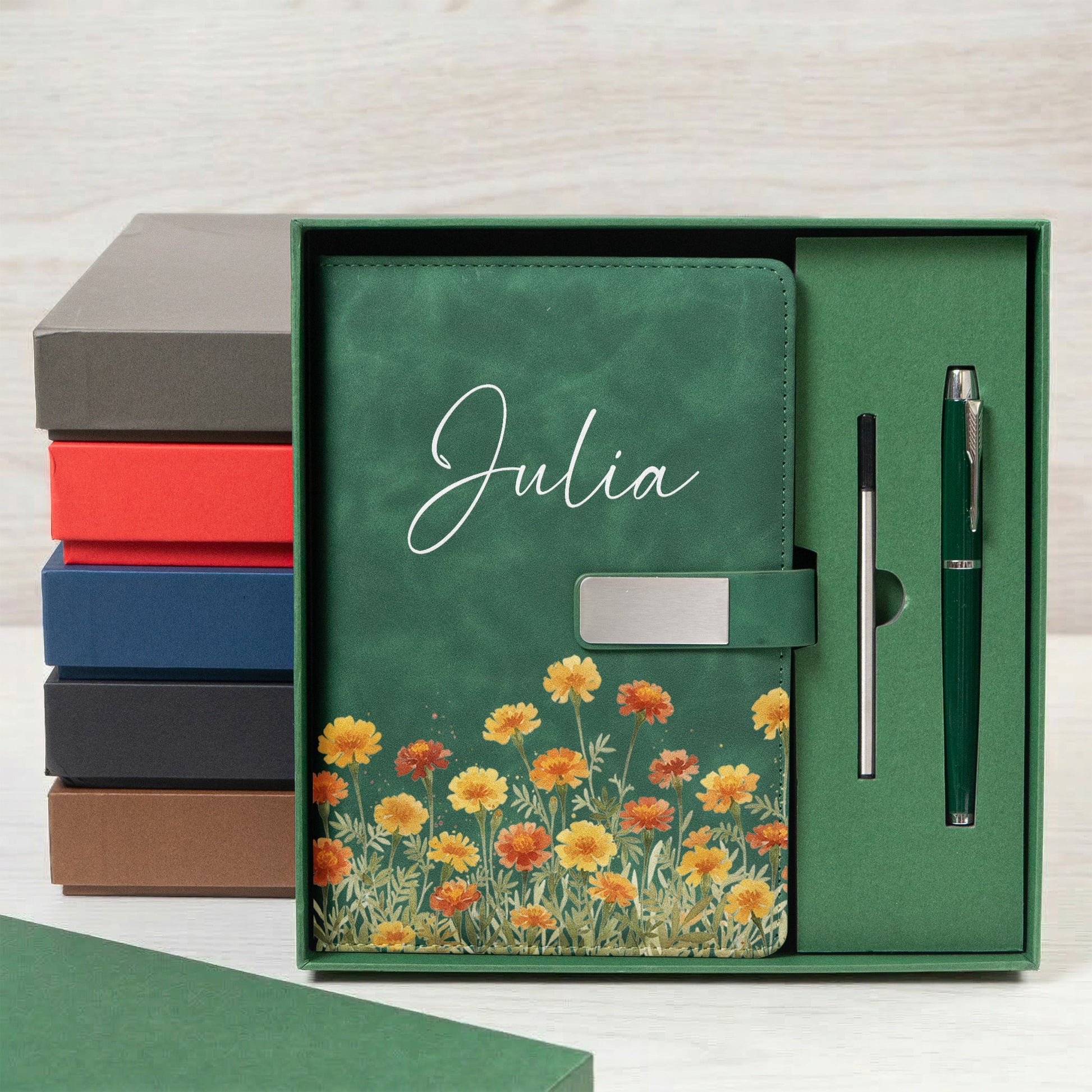 Personalized Notebook Set Custom Birth Flower and Name Birthday Gift For Her Wife Daughter Sister