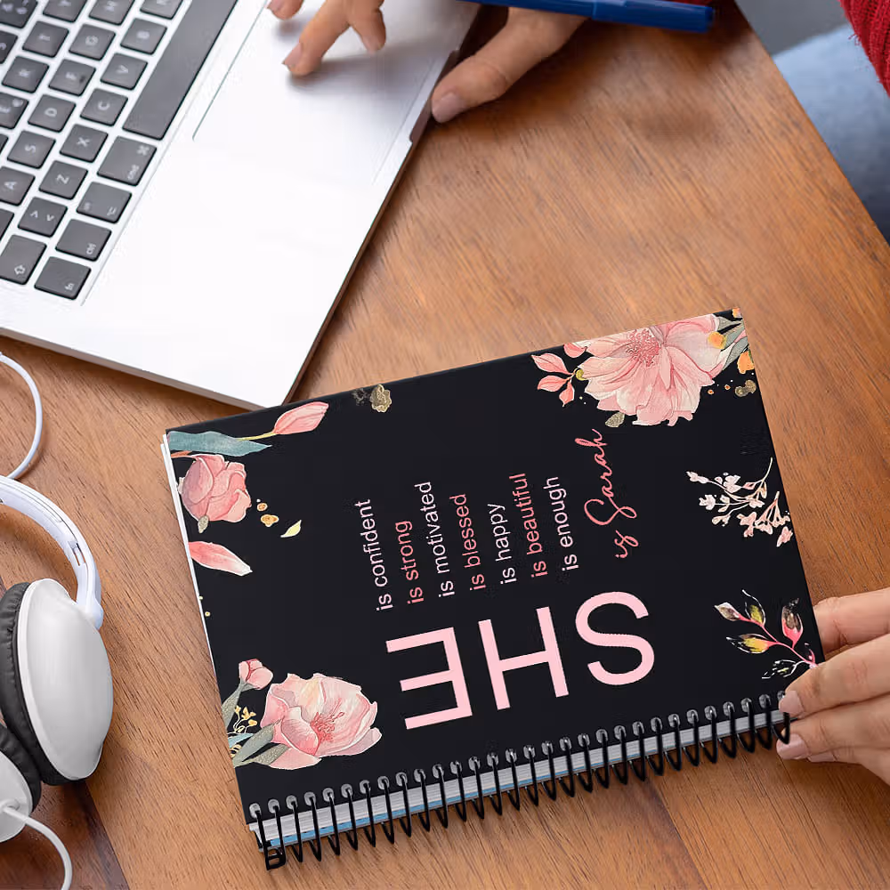Personalized Self Care She Is Me Journal Notebook with Name Flower Design Birthday Affirmation Gift for Women Girls