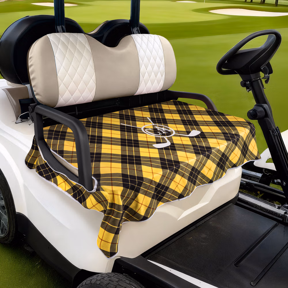 Personalized Golf Club Wreath Plaid Golf Cart Seat Cover with Name and Initial Golf Course Accessories Birthday Gift for Golfers Country Clubs