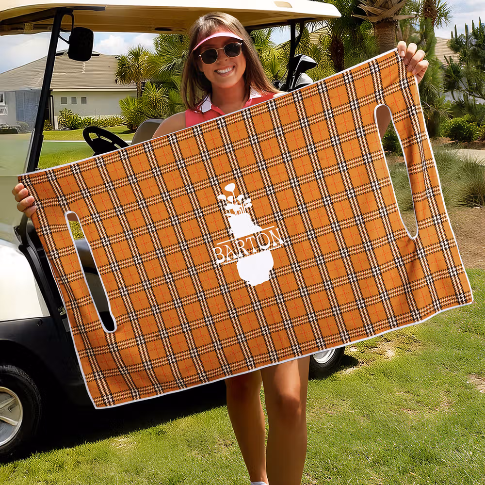 Personalized Golf Club Wreath Plaid Golf Cart Seat Cover with Name and Initial Golf Course Accessories Birthday Gift for Golfers Country Clubs