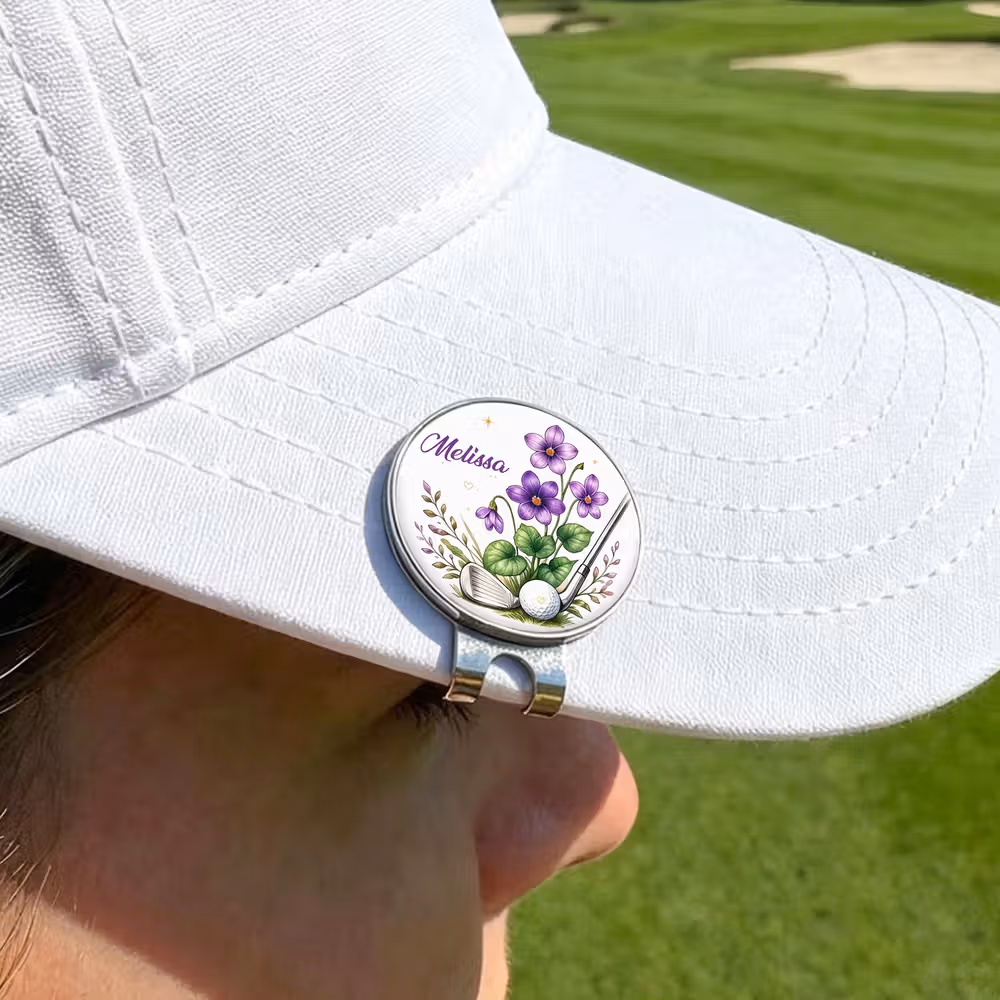 Personalized Birth Flower Golf Club Golf Ball Marker with Magnetic Hat Clip and Name Birthday Game Day Golf Course Gift for Golf Lovers