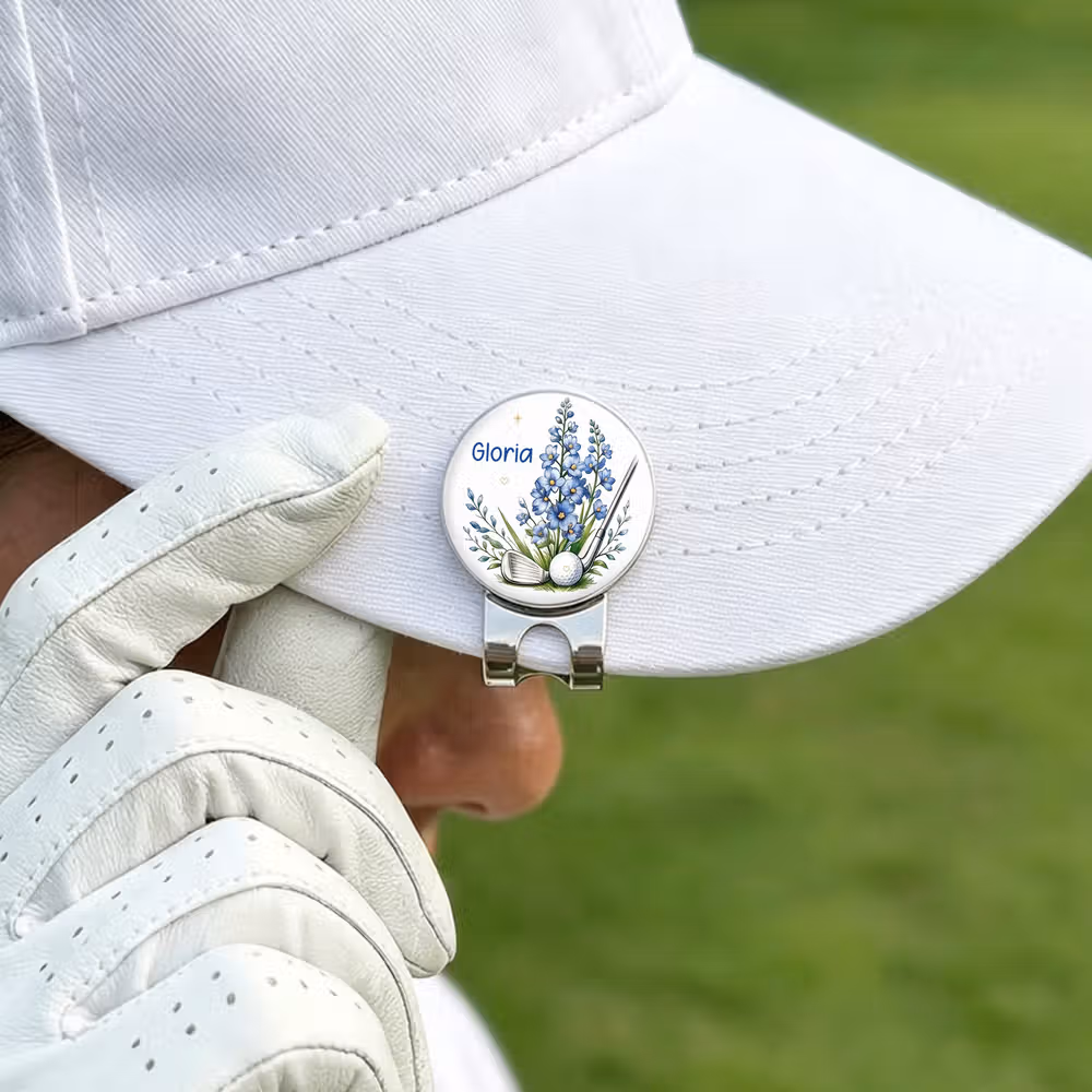 Personalized Birth Flower Golf Club Golf Ball Marker with Magnetic Hat Clip and Name Birthday Game Day Golf Course Gift for Golf Lovers