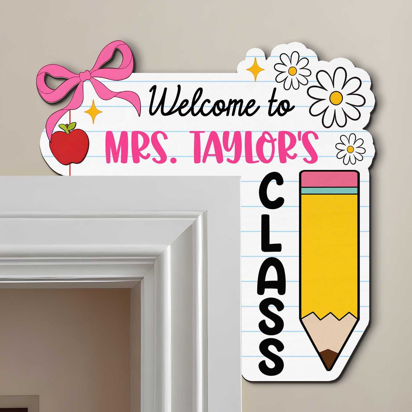 Personalized Door Corner Decor Custom Teacher Bow Back To School Gift for Teacher