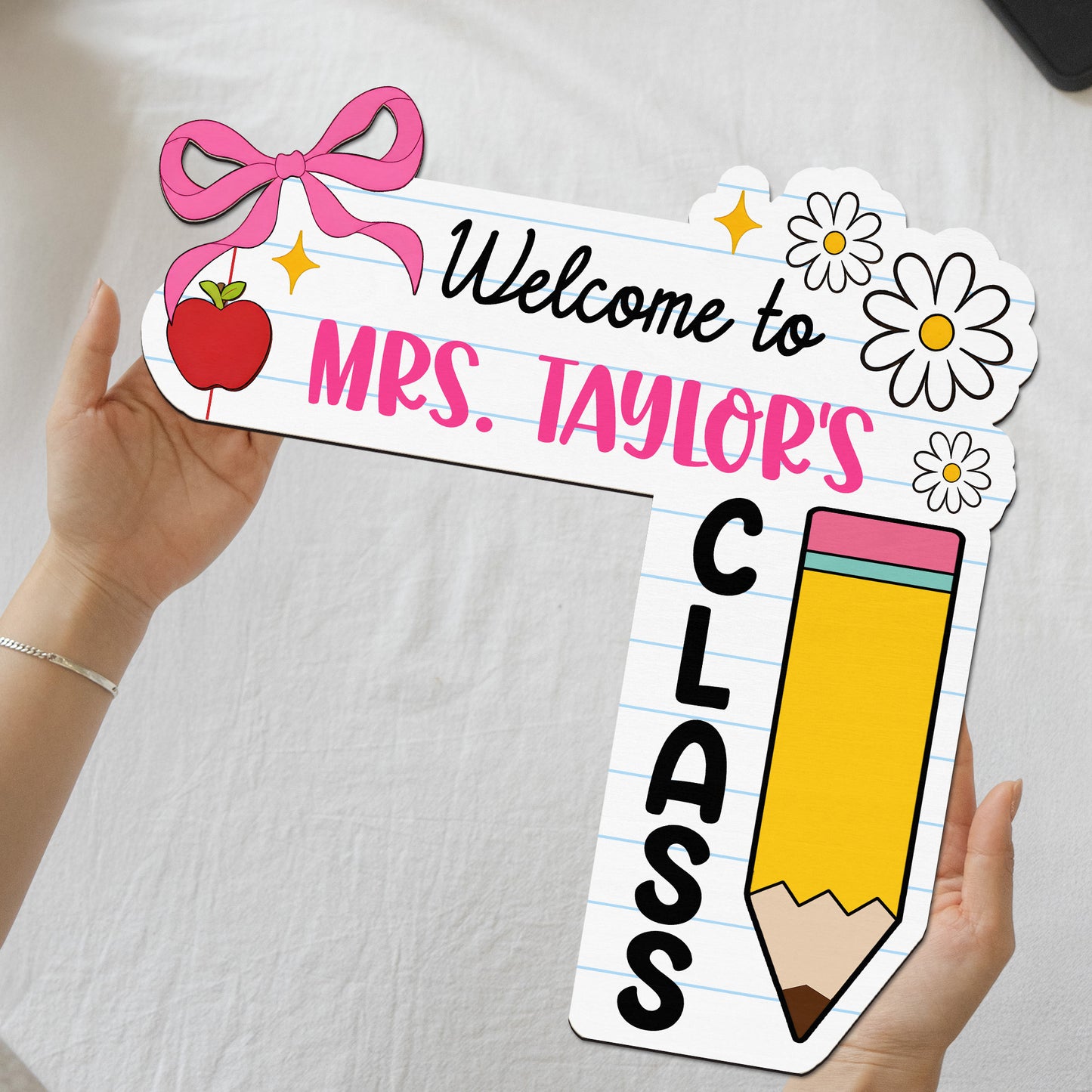 Personalized Door Corner Decor Custom Teacher Bow Back To School Gift for Teacher