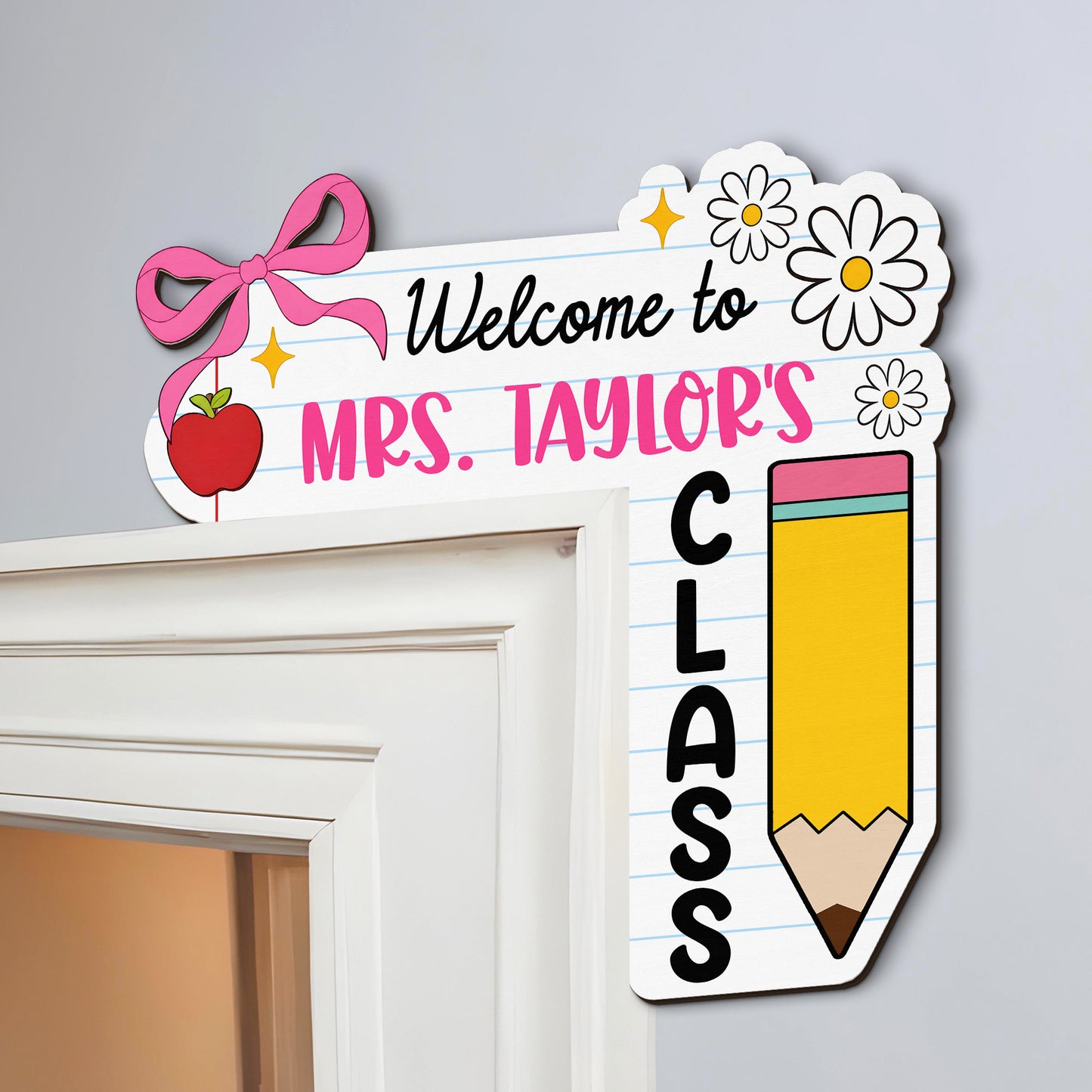 Personalized Door Corner Decor Custom Teacher Bow Back To School Gift for Teacher