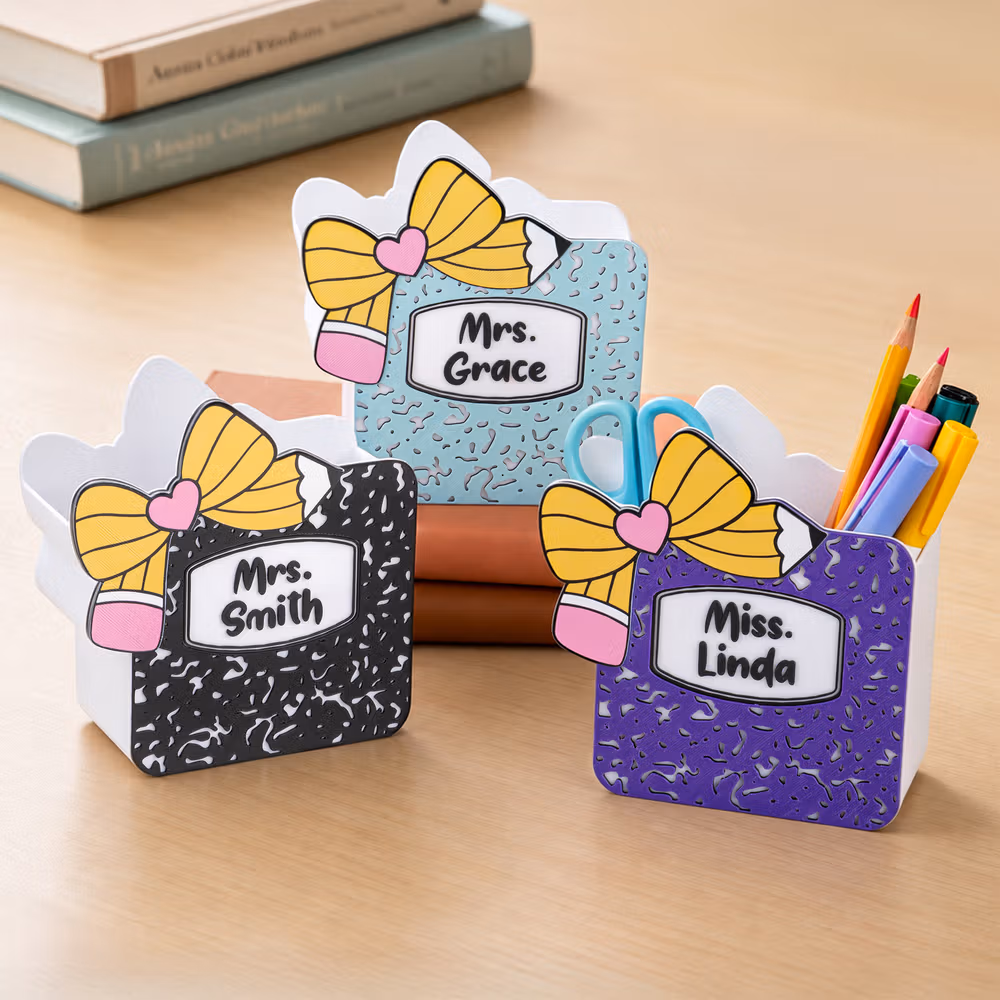 Personalized 3D-Printed Book Bow Pen Holder Desk Organizer with Text Back to School Teacher's Day Gift for Teacher