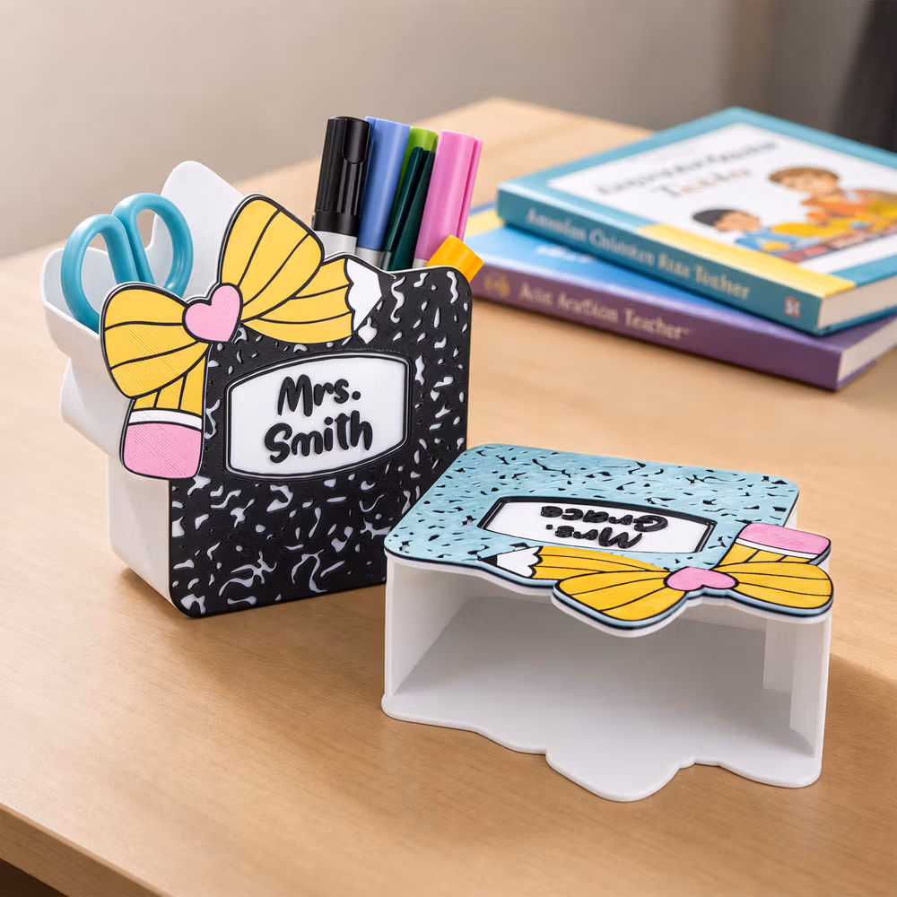 Personalized 3D-Printed Book Bow Pen Holder Desk Organizer with Text Back to School Teacher's Day Gift for Teacher