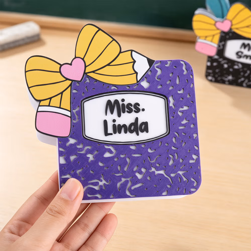 Personalized 3D-Printed Book Bow Pen Holder Desk Organizer with Text Back to School Teacher's Day Gift for Teacher