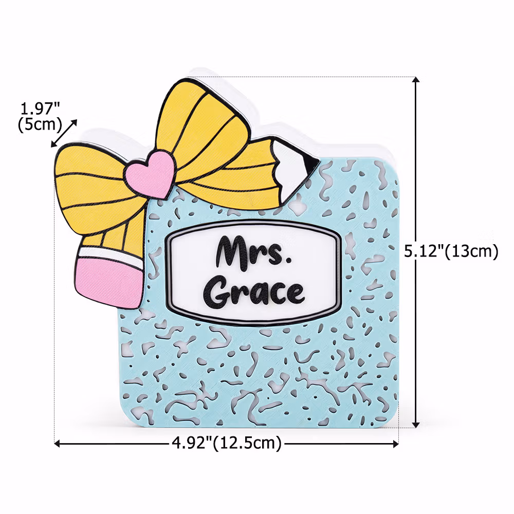 Personalized 3D-Printed Book Bow Pen Holder Desk Organizer with Text Back to School Teacher's Day Gift for Teacher