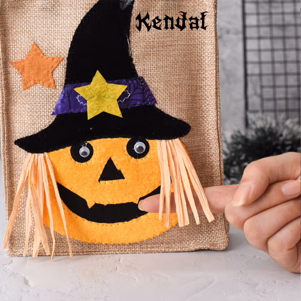 Personalized Halloween Pumpkin Skull Witch Burlap Candy Tote Bag with Name Happy Halloween Gift for Halloween