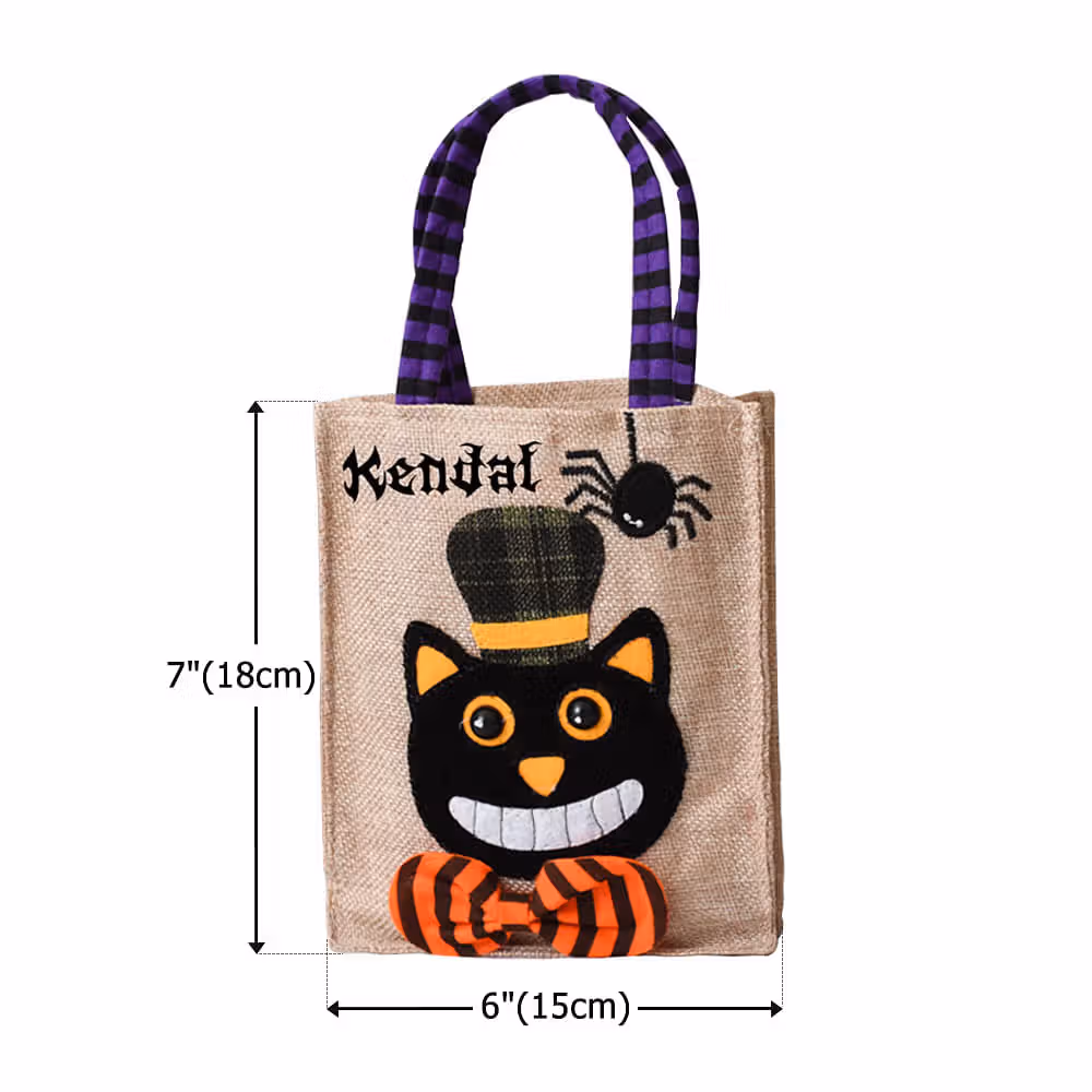 Personalized Halloween Pumpkin Skull Witch Burlap Candy Tote Bag with Name Happy Halloween Gift for Halloween