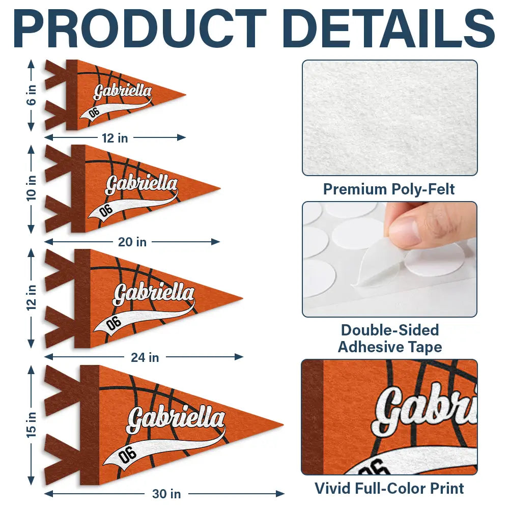Personalized Pennant Basketball Player With Name & Number Back to School Gift for Basketball Fans
