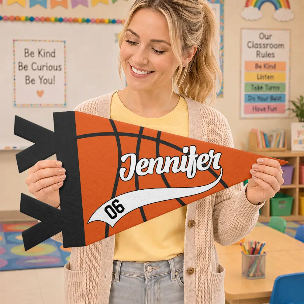 Personalized Pennant Basketball Player With Name & Number Back to School Gift for Basketball Fans