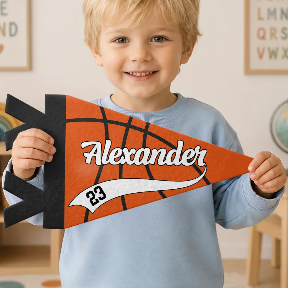 Personalized Pennant Basketball Player With Name & Number Back to School Gift for Basketball Fans