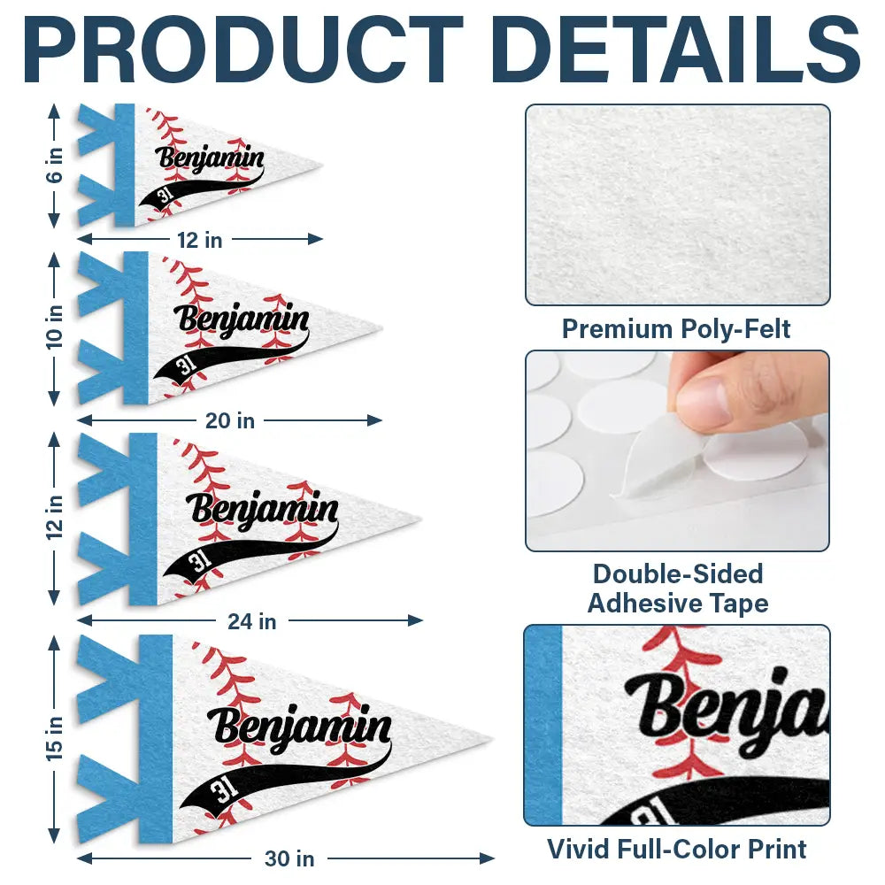 Personalized Pennant Baseball Player With Name & Number Gift for Baseball Lovers