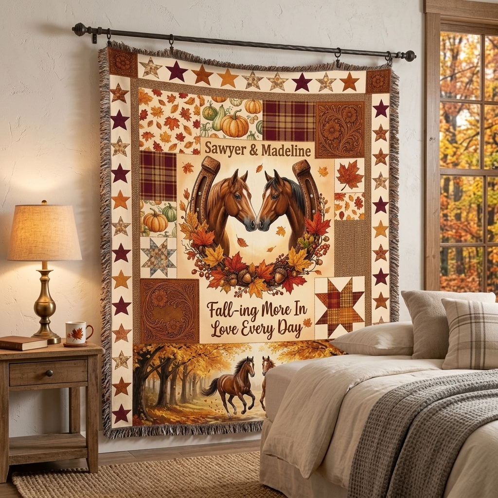 Personalized Couple Tassel Soft Throw Blanket with Name Bedroom Housewarming Anniversary Gift for Couple Horse Owner