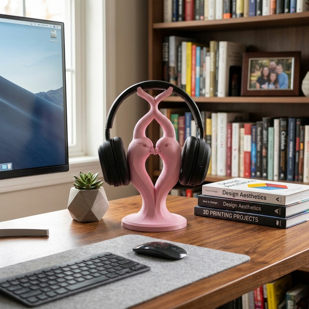 Lovebird 3D Printed Headphone Stand - Artisan Hand Painted Headset Holder for Gaming Desks and Music Lovers