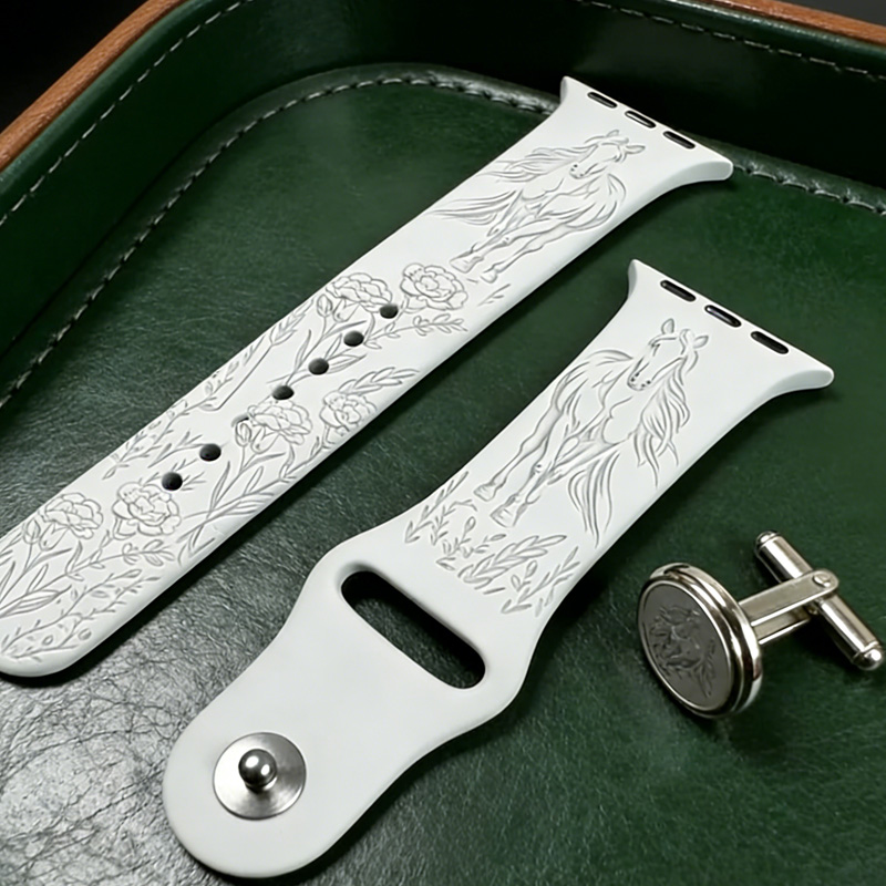 Personalized Birth Flower Horse Silicone Band Laser Engraved Watch Compatible for Horse Riding Equestrian Lover