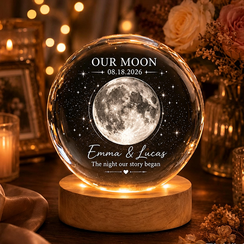 Personalized Our Moon Crystal Ball Night Light Custom Night Sky By Date Gift Wedding Anniversary Gift Gift for Wife Husband Couple Gifts