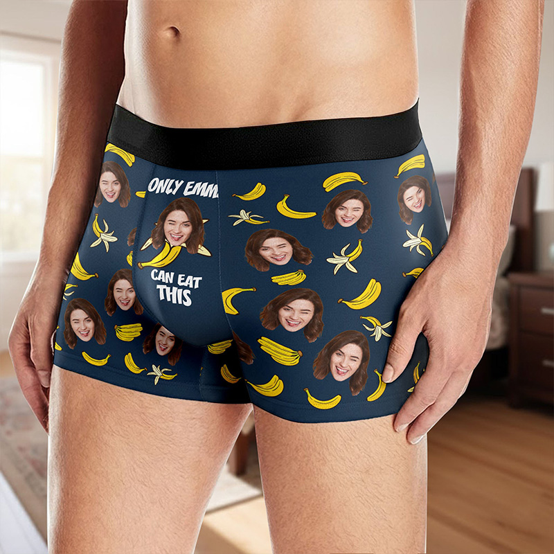 Personalized Girlfriend Wife Face Boxer Brief Only Her Can Eat This With Bananas Men Underwear with Photo Valentines Day Gift for Boyfriend Husband