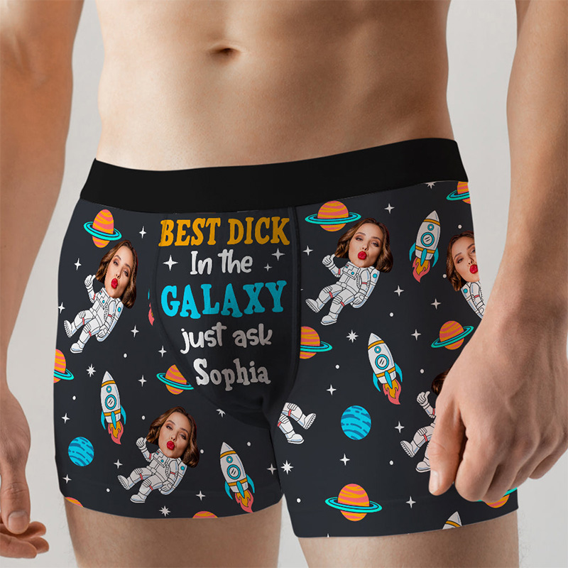 Personalized Girlfriend Wife Face Best Dick in the Galaxy Just Ask Her Boxer Briefs Men Underwear with Woman Face Photo Valentines Day Gift for Him