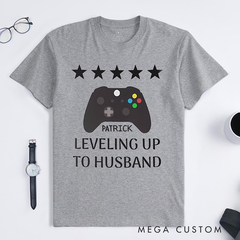 Personalized Leveling up to Husband Game Engagement Classic T-Shirts Fiance Video Game Tshirt Gift for Groom from Bride