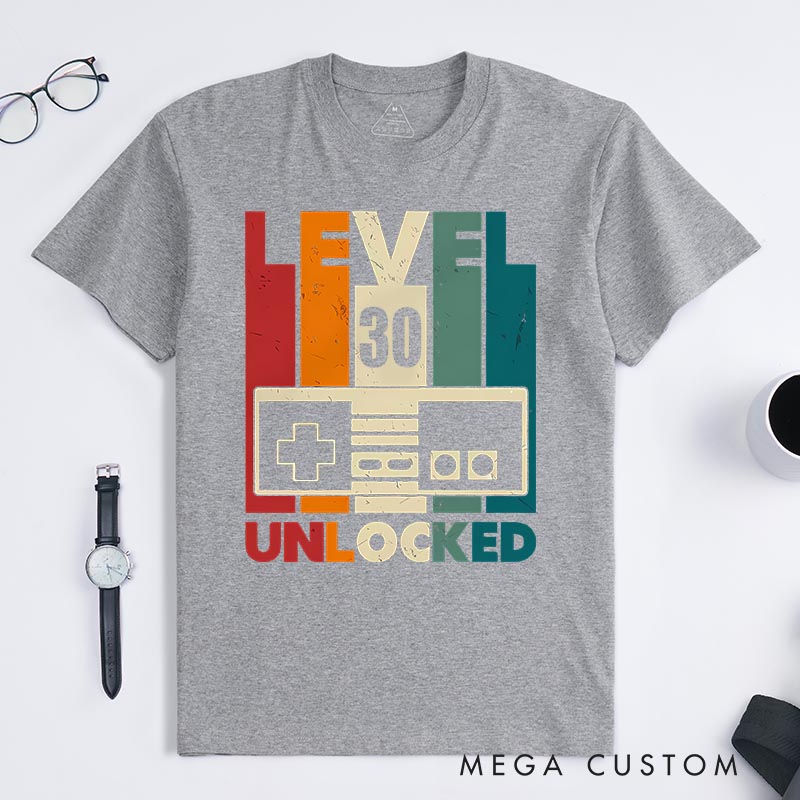 Personalized Level Unlock Birthday Game Classic T-Shirts Birthday Gift Video Game Tshirt Geek Gaming Nerd Shirt