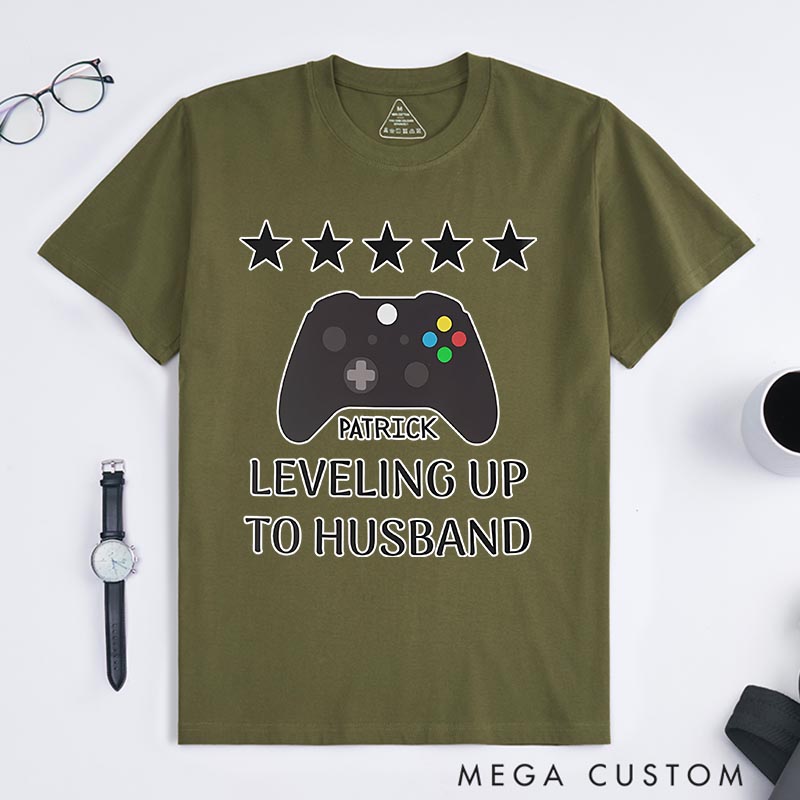 Personalized Leveling up to Husband Game Engagement Classic T-Shirts Fiance Video Game Tshirt Gift for Groom from Bride