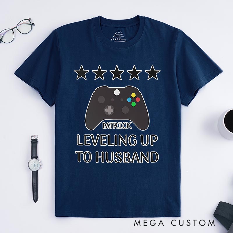 Personalized Leveling up to Husband Game Engagement Classic T-Shirts Fiance Video Game Tshirt Gift for Groom from Bride
