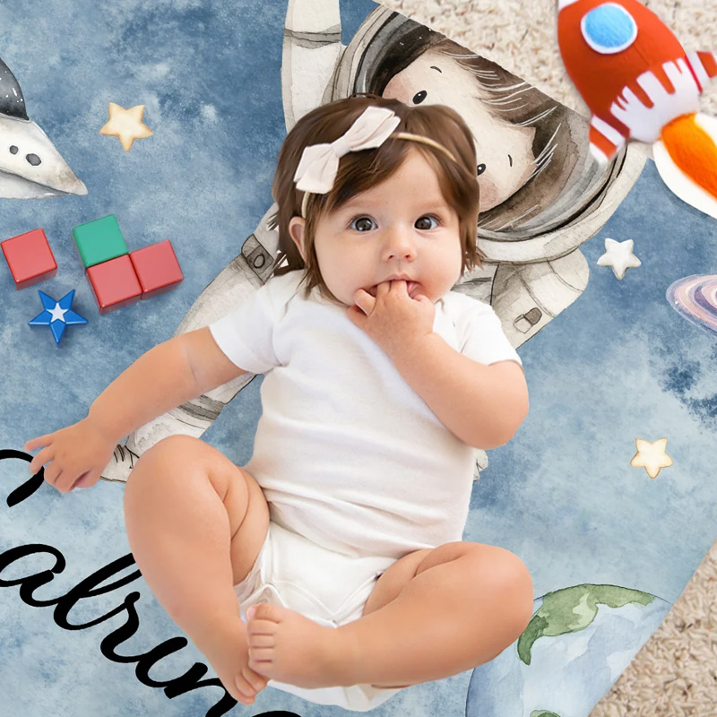 Personalized Cartoon Astronaut Soft Throw Blanket with Name Home Decor Birthday Gift for Geek Lovers