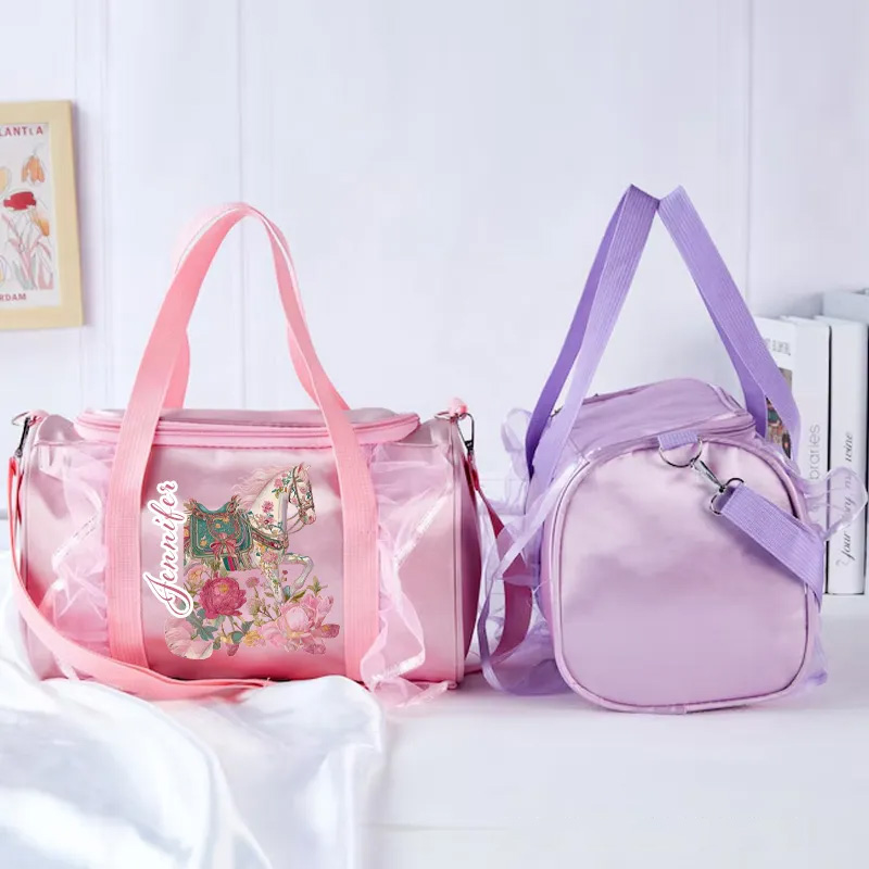 Personalized Horse Duffle Dance Bag with Name and Shoulder Strap Overnight Bag for Girl Ballet Bag Weekender Back To School Gift for Girls Riding Lovers Equestrian Lovers