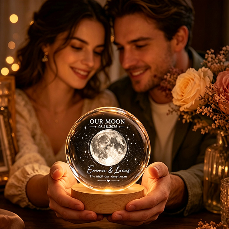 Personalized Our Moon Crystal Ball Night Light Custom Night Sky By Date Gift Wedding Anniversary Gift Gift for Wife Husband Couple Gifts