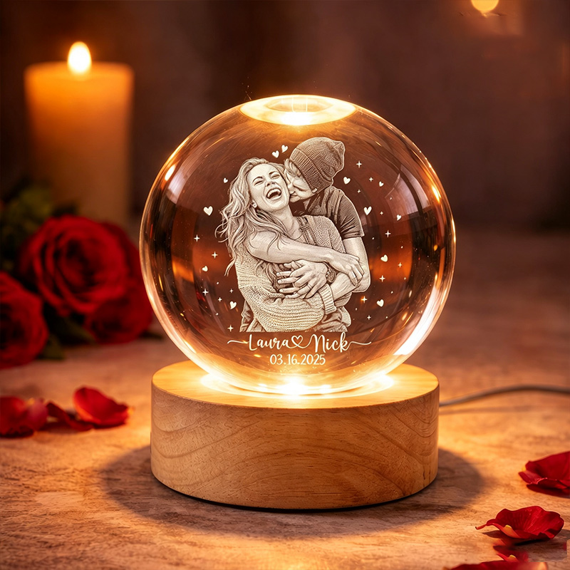 Personalized Photo Night Light Custom Picture Memorial Crystal Ball Lamp Wedding Gift Couple Anniversary Gift For Wife Girlfriend Husband