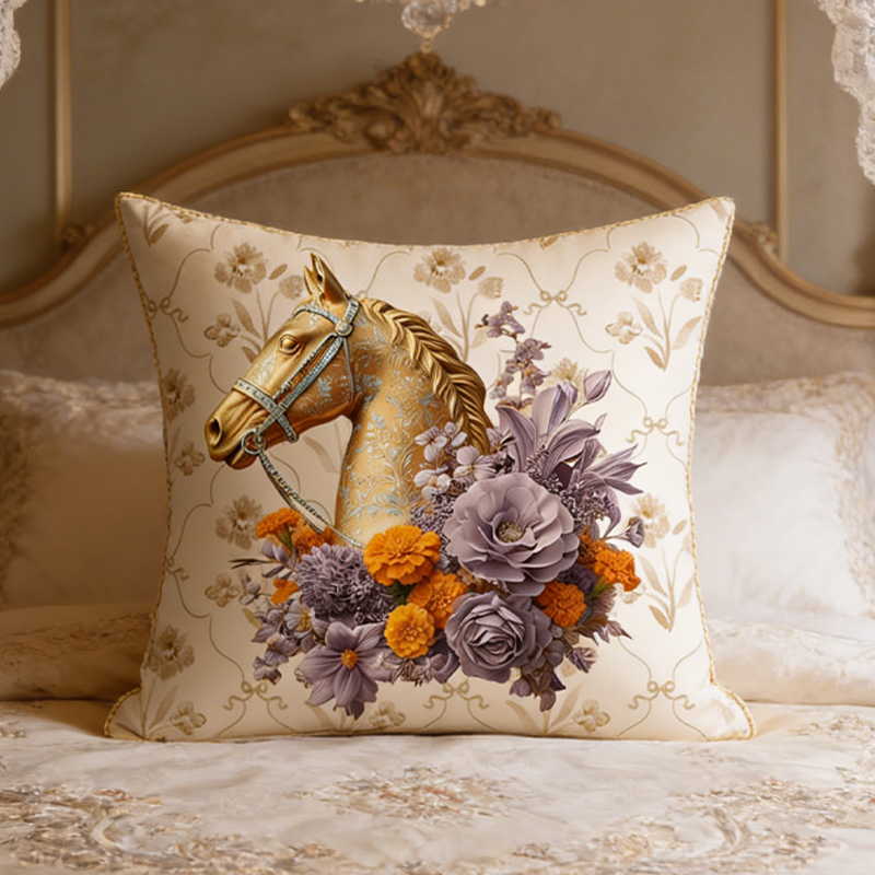 Personalized Birth Flower Horse Throw Pillow Equestrian Pillow Cover French Farmhouse Decor for Riding Lovers Equestrian Lovers