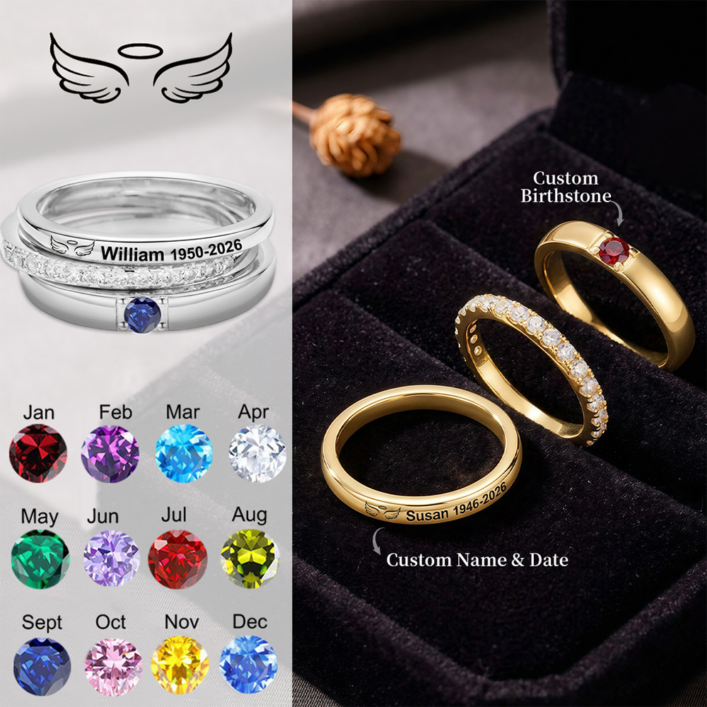 Personalized Stacking Birthstone Memorial Ring Always In My Heart