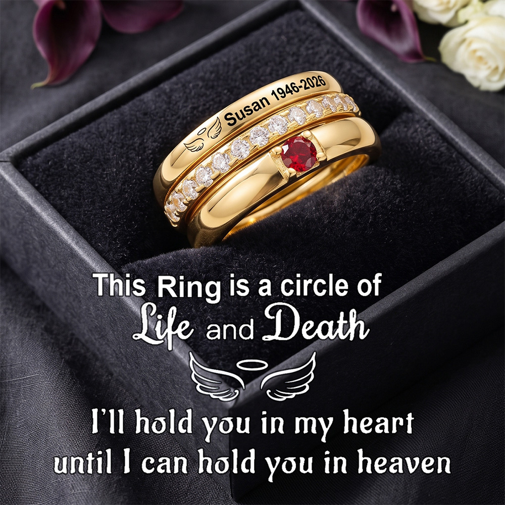 Personalized Stacking Birthstone Memorial Ring Always In My Heart